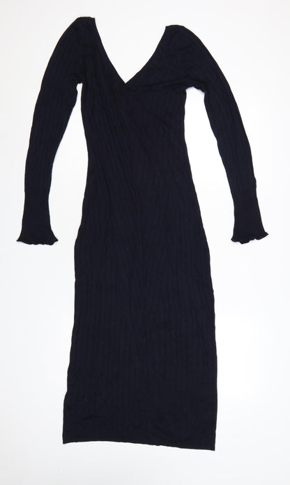 Topshop Maternity Black Ribbed Knit Long Sleeve Bodycon Midi Dress UK 10