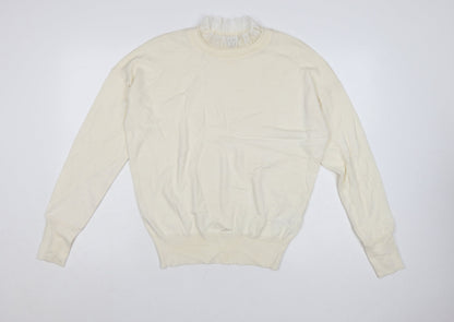 RR Women Ivory Wool Blend High Neck Pullover Jumper Size L