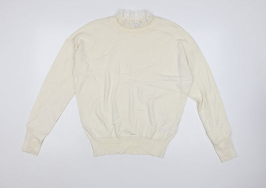 RR Women Ivory Wool Blend High Neck Pullover Jumper Size L