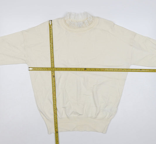RR Women Ivory Wool Blend High Neck Pullover Jumper Size L