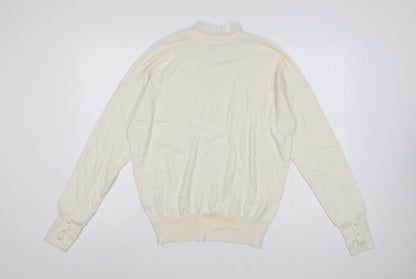 RR Women Ivory Wool Blend High Neck Pullover Jumper Size L