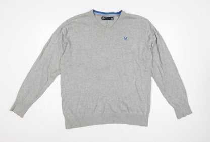 Crew Clothing Co. Men's Grey Cotton V-Neck Jumper Size L