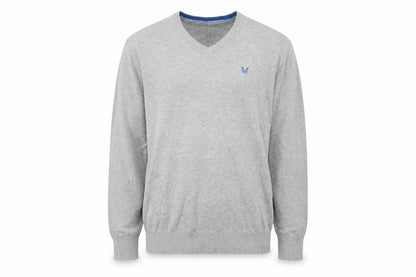 Crew Clothing Men's Grey Cotton V-Neck Jumper Size L