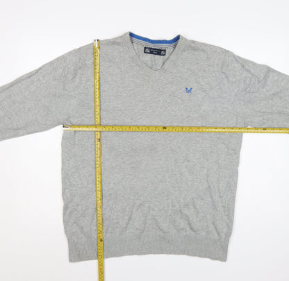 Crew Clothing Co. Men's Grey Cotton V-Neck Jumper Size L