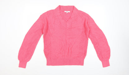 Next Women’s Pink Cotton V-Neck Long Sleeve Pullover Jumper XS