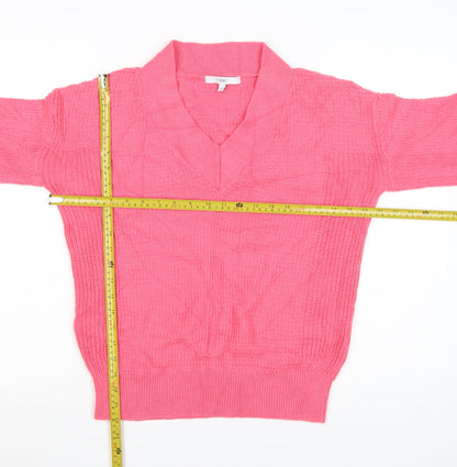 Next Women’s Pink Cotton V-Neck Long Sleeve Pullover Jumper XS