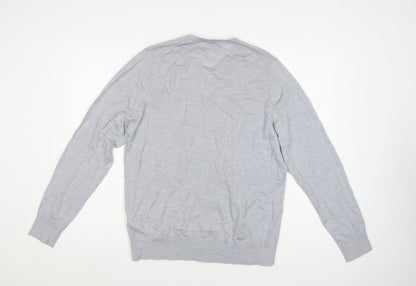 Marks and Spencer Men’s Grey Merino Wool V-Neck Jumper Size L