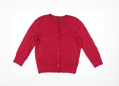 Cable & Gauge Women Red Cardigan M Crew Neck Knit Lightweight