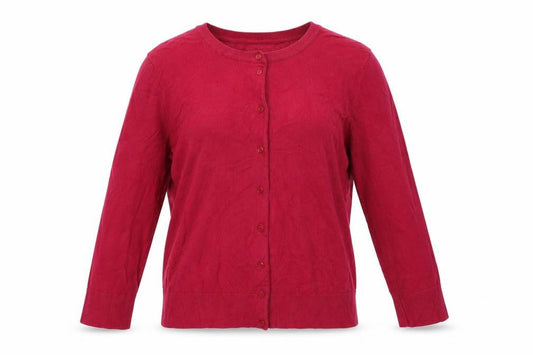 Cable & Gauge Women Red Cardigan M Crew Neck Knit Lightweight