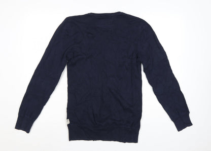 SoulCal & Co Men's Blue Cotton V-Neck Cable Knit Jumper Small