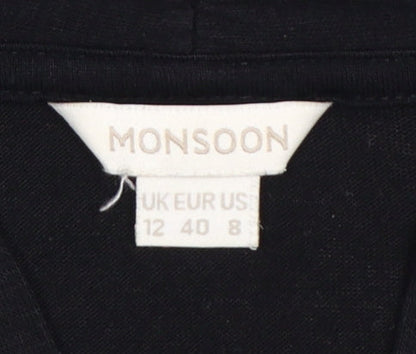 Monsoon Womens Black Wrap Style Long Sleeve Top Size 12