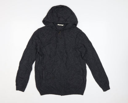 WoolOvers Women's Grey Merino Wool Cashmere Full Zip Hooded Jumper M