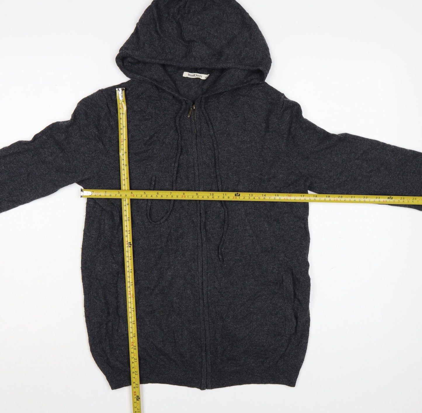 WoolOvers Women's Grey Merino Wool Cashmere Full Zip Hooded Jumper M