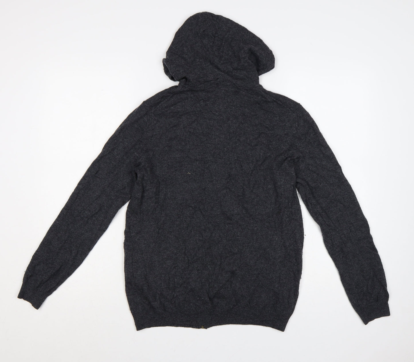 WoolOvers Women's Grey Merino Wool Cashmere Full Zip Hooded Jumper M
