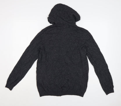WoolOvers Women's Grey Merino Wool Cashmere Full Zip Hooded Jumper M