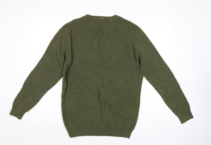 Jacamo Men's Green Cotton Waffle Knit Crew Neck Jumper Size M