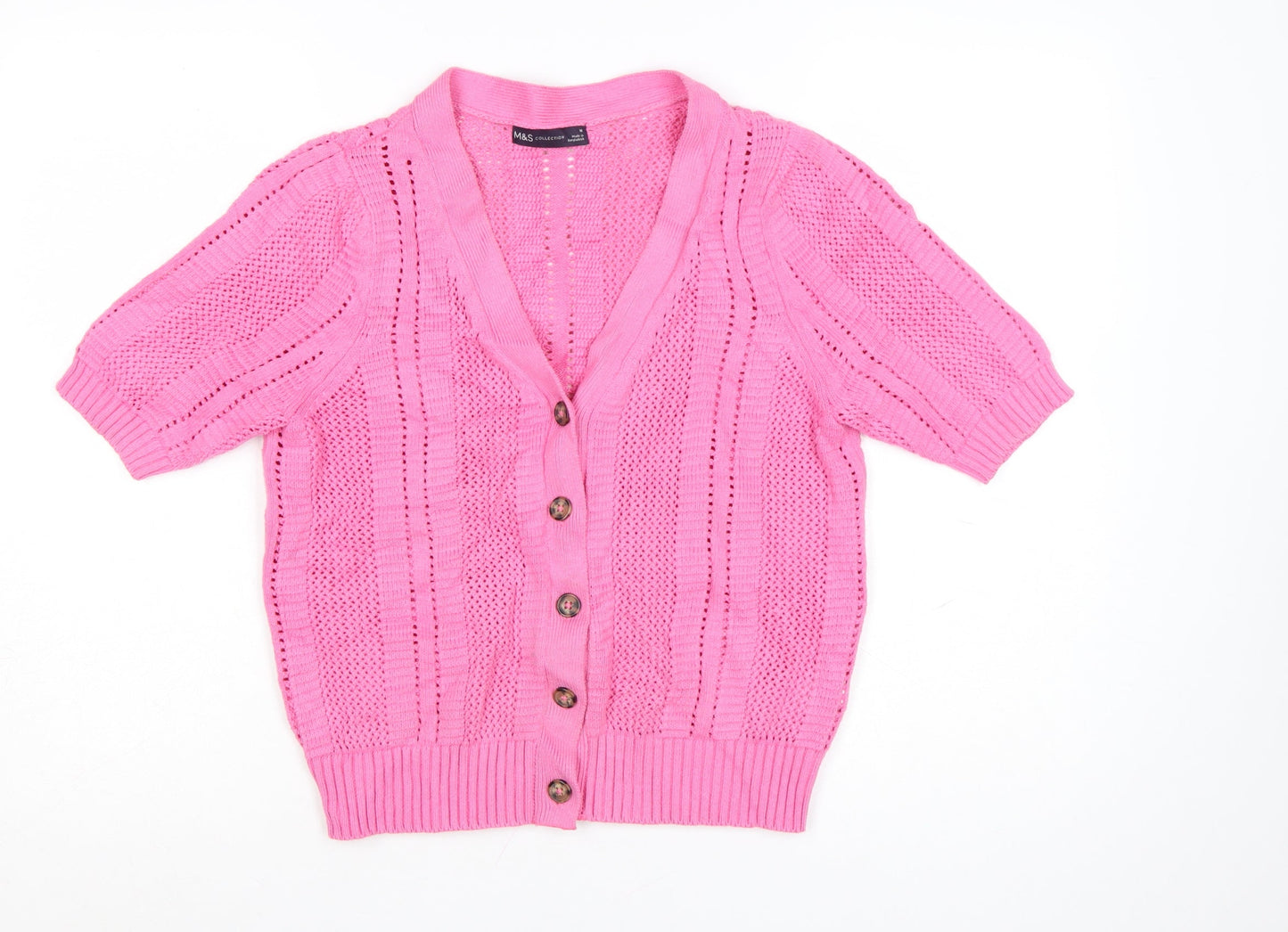 Marks and Spencer Women's Pink V-Neck Short Sleeve Knit Cardigan M