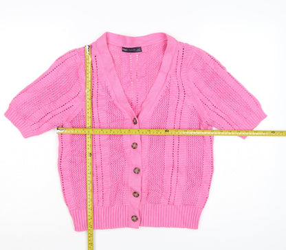Marks and Spencer Women's Pink V-Neck Short Sleeve Knit Cardigan M