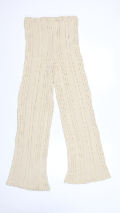PrettyLittleThing Women’s Beige Knit Flared Trousers Size 10