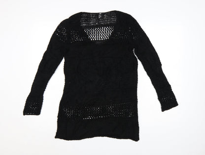 H&M Women’s Black XS Open-Knit Long Sleeve Pullover Jumper
