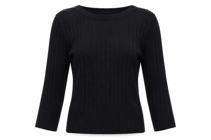 Monsoon Women's Black Knit Pullover Jumper Size M Boat Neck