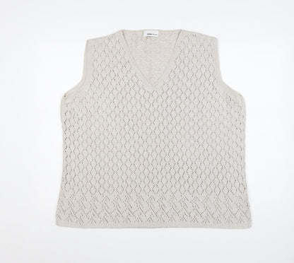 Frank Walder Women's Beige V-Neck Knit Sleeveless Vest XL