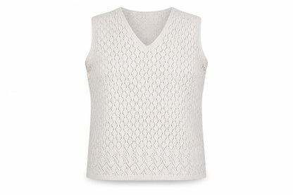 Frank Walder Women's Beige V-Neck Knit Sleeveless Vest XL