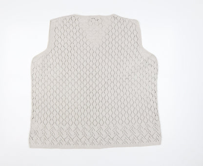 Frank Walder Women's Beige V-Neck Knit Sleeveless Vest XL