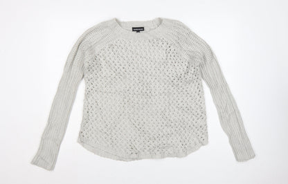 Warehouse Women Grey Open-Knit Long Sleeve Jumper UK 8