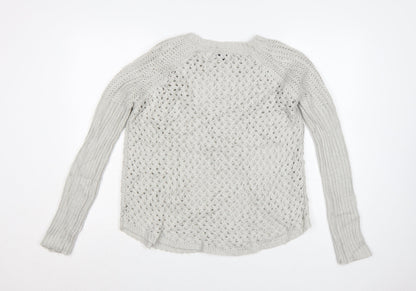 Warehouse Women Grey Open-Knit Long Sleeve Jumper UK 8