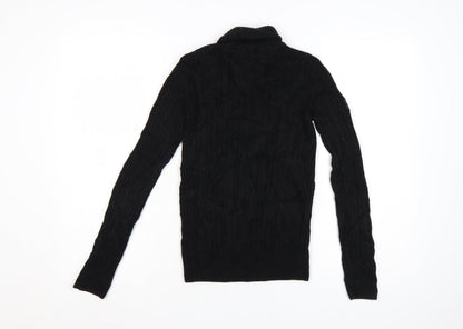 Superdry Women's Black Wool Blend Roll Neck Cable Knit Jumper Size 6
