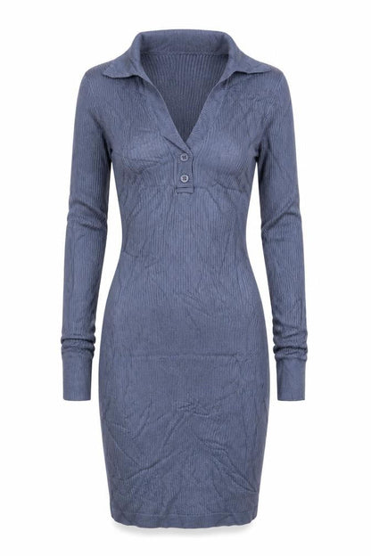 Hollister Women Blue XS Bodycon Knit Collared Long Sleeve Dress
