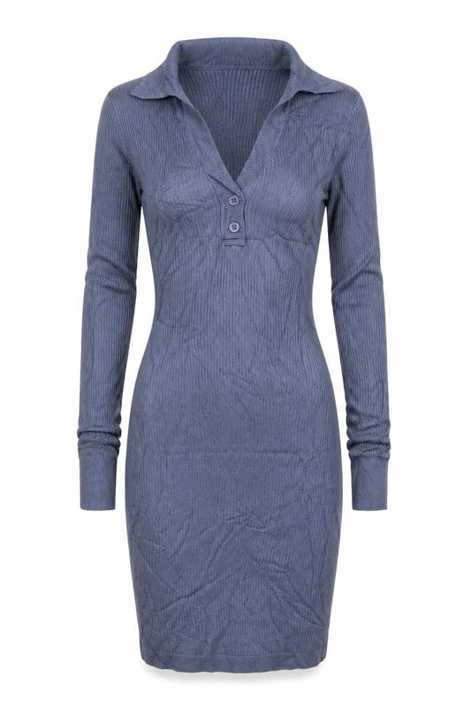 Hollister Women Blue XS Bodycon Knit Collared Long Sleeve Dress