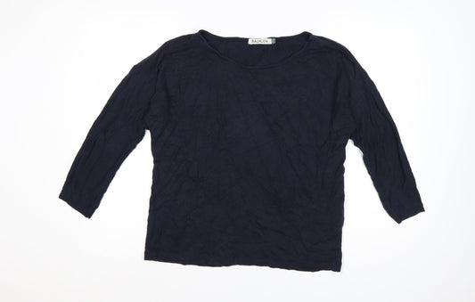 Baukjen Women's Blue Lyocell 3/4 Sleeve Relaxed Pullover Jumper UK 14