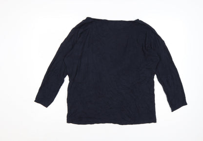 Baukjen Women's Blue Lyocell 3/4 Sleeve Relaxed Pullover Jumper UK 14