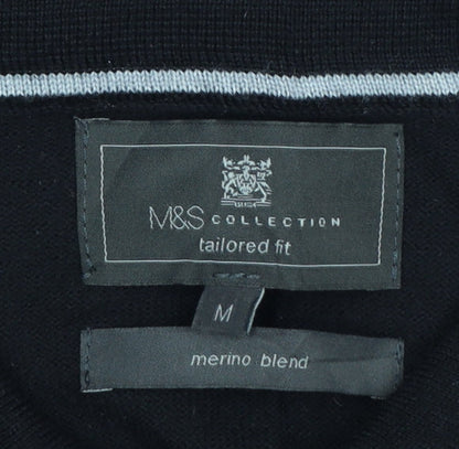 Marks and Spencer Men's Black Merino Henley Jumper M Tailored Fit