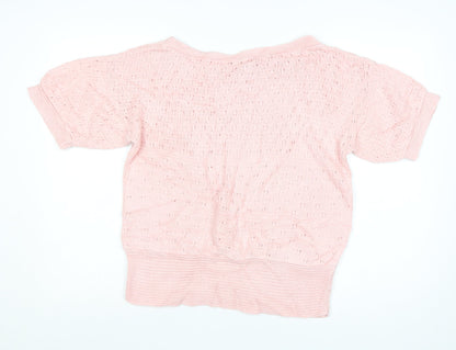 Dorothy Perkins Women's Pink Open-Knit Short Sleeve Jumper Size 16