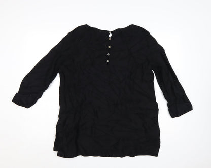 The White Company Women's Black Cotton 3/4 Sleeve Pullover Jumper Size 12