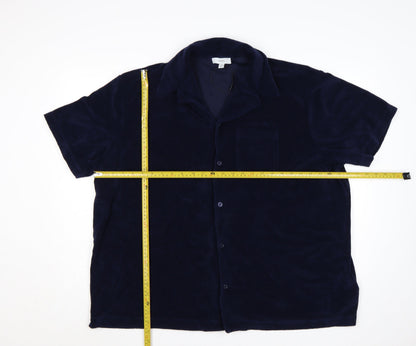 Marks and Spencer Men's Blue 3XL Regular Fit Velvet Button-Up Shirt
