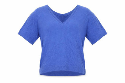 Next Women Blue Cotton V-Neck Short Sleeve Lightweight Jumper M