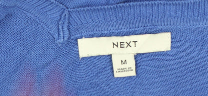 NEXT Women Blue Cotton V-Neck Short Sleeve Lightweight Jumper M