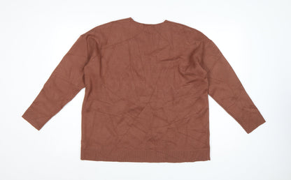 Next Women Brown V-Neck Knit Pullover Jumper Size L