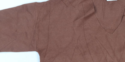 Next Women Brown V-Neck Knit Pullover Jumper Size L