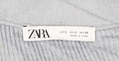Zara Women Grey V-Neck Long Sleeve Knit Cardigan Size 8