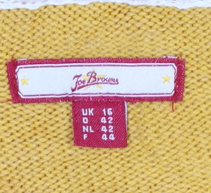 Joe Browns Women's Yellow Hooded Cardigan UK 16 Acrylic Wool Knit