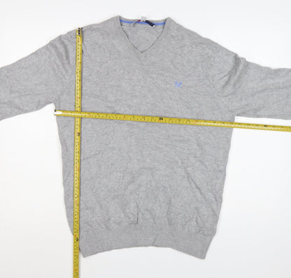 Crew Clothing Co. Men's Grey V-Neck Cotton Cashmere Jumper Size S
