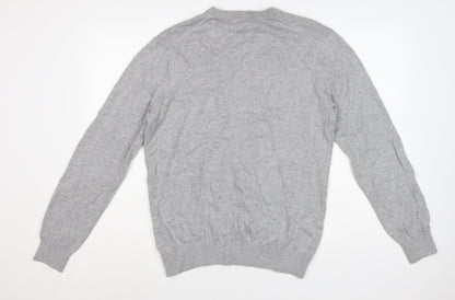 Crew Clothing Co. Men's Grey V-Neck Cotton Cashmere Jumper Size S