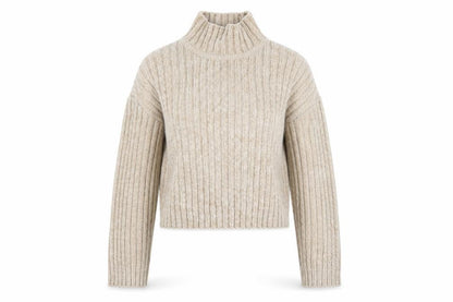 H&M Divided Women Beige XS Chunky Knit High Neck Jumper