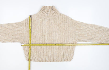H&M Divided Women Beige XS Chunky Knit High Neck Jumper