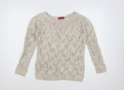 Boohoo Women Beige Open-Knit Cotton Acrylic Jumper Size M